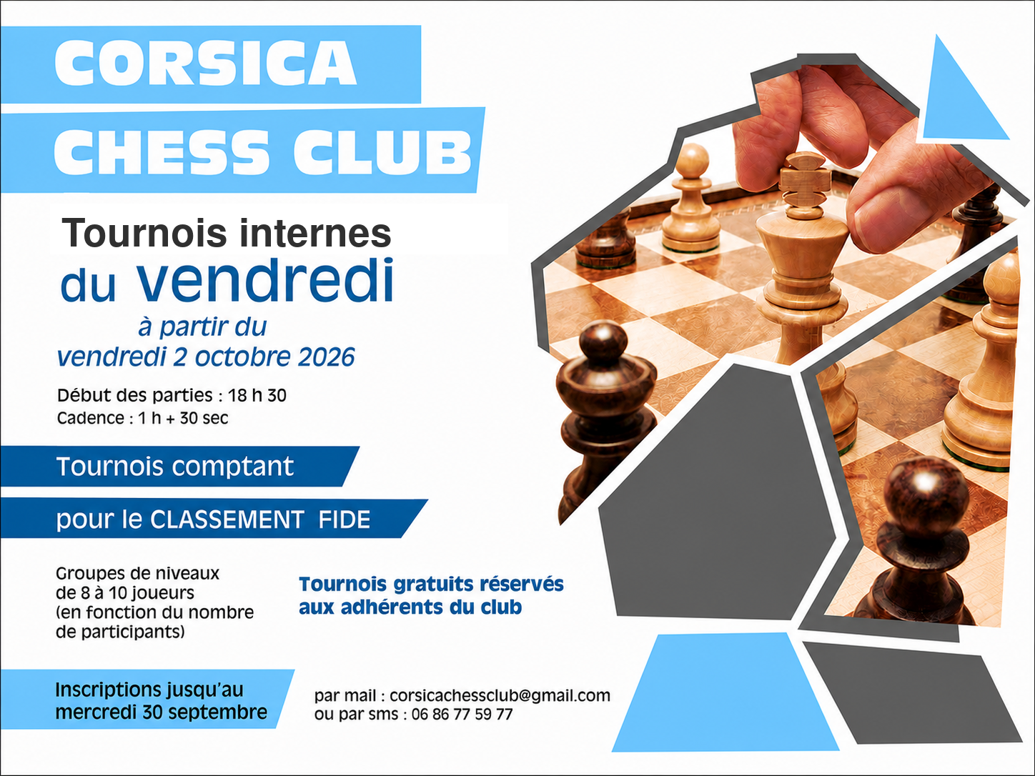 Début des tournois internes du Corsica Chess Club le 2 octobre !